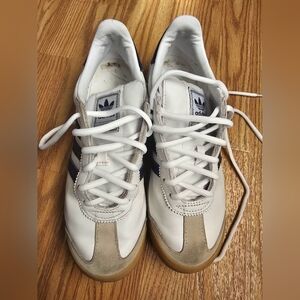 Adidas Samoa White Sneakers Navy Stripes Men’s Size Used w/ Flaws No Insoles